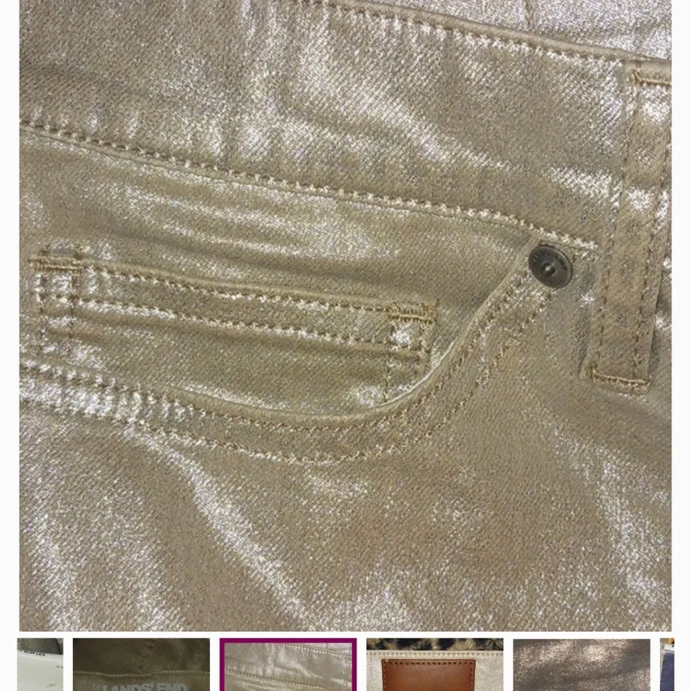 LANDS' END HIGH RISE SLIM LEG FOILED METALLIC GOLD JEANS - Picture 3 of 4